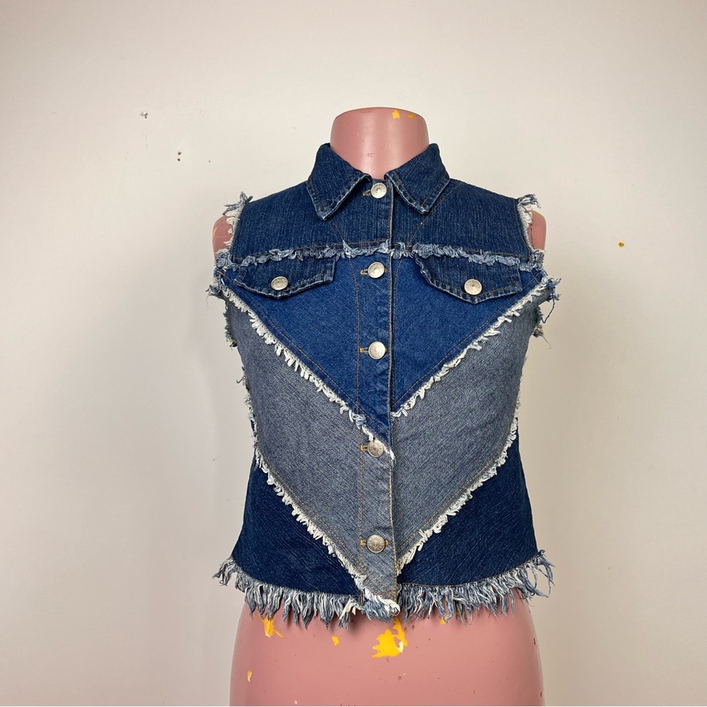 Vintage Big Time Denim Vest with Frayed Edges - Picture 1 of 8